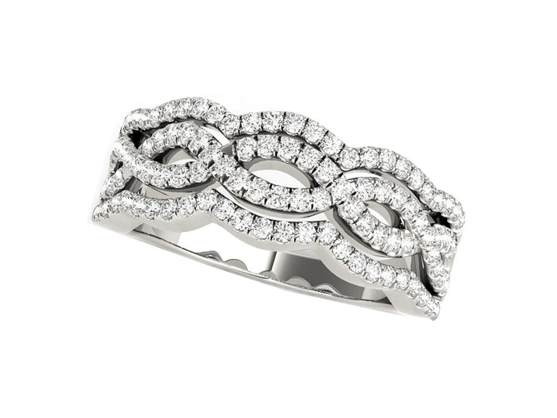 Diamond Studded Ring with Four Curves in 14k White Gold (5/8 cttw)