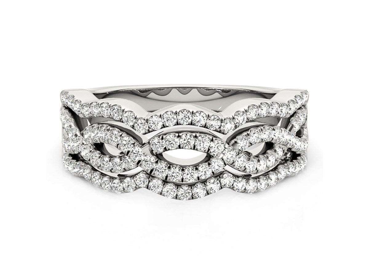 Diamond Studded Ring with Four Curves in 14k White Gold (5/8 cttw)