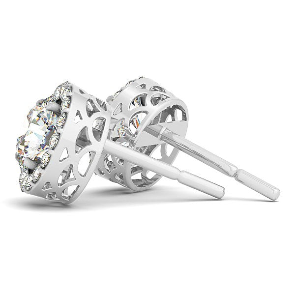Round Halo Style Earrings with Diamonds in 14k White Gold (1 1/6 cttw)