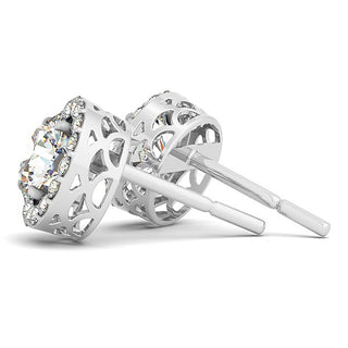 Round Halo Style Earrings with Diamonds in 14k White Gold (1 1/6 cttw)
