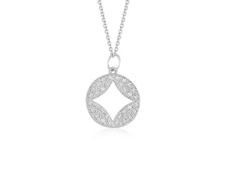Cut-out Diamond Studded Round Pendant in 14k White Gold (1/3 cttw)