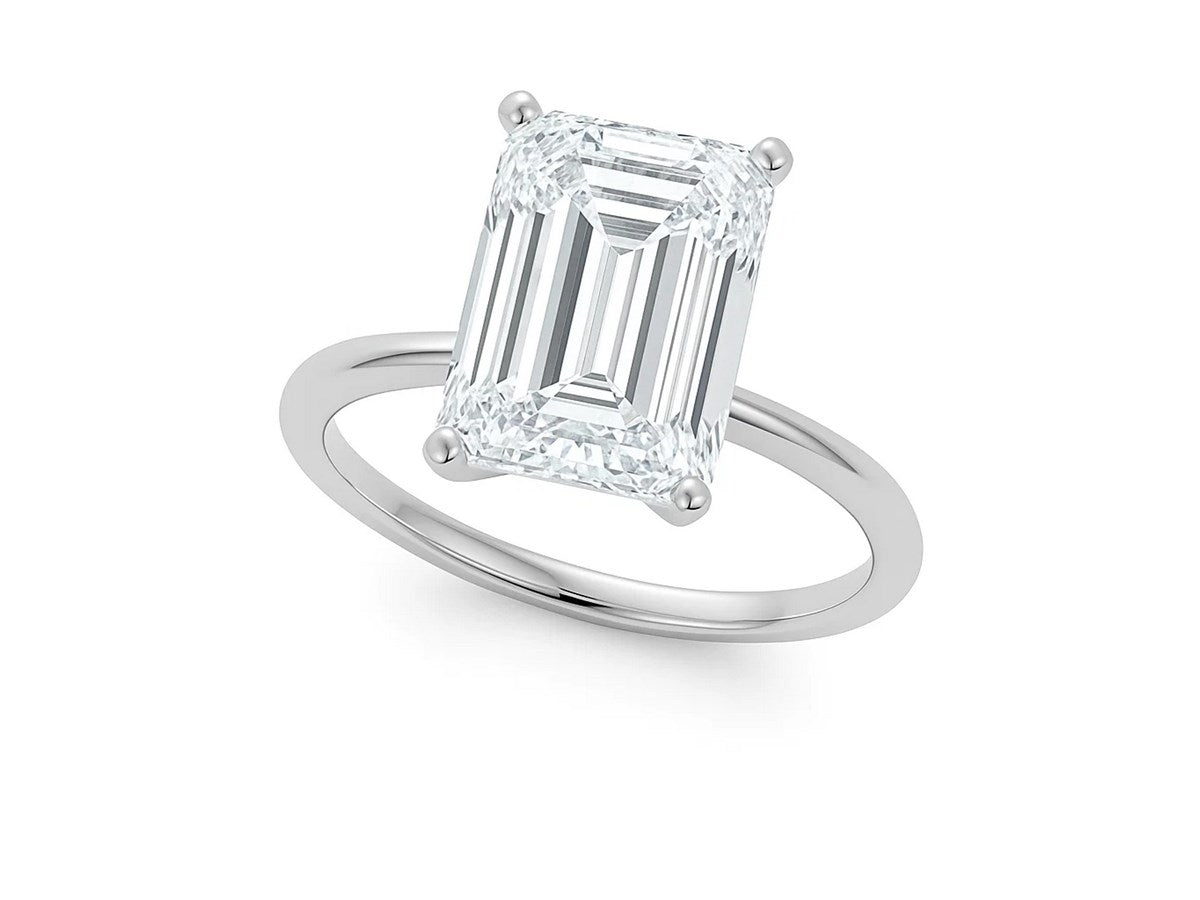 5 Carat Emerald Lab Grown IGI G/VS1 Diamond Solitaire Ring in 14K White Gold