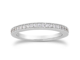 Pave Diamond Milgrain Wedding Ring Band in 14k White Gold