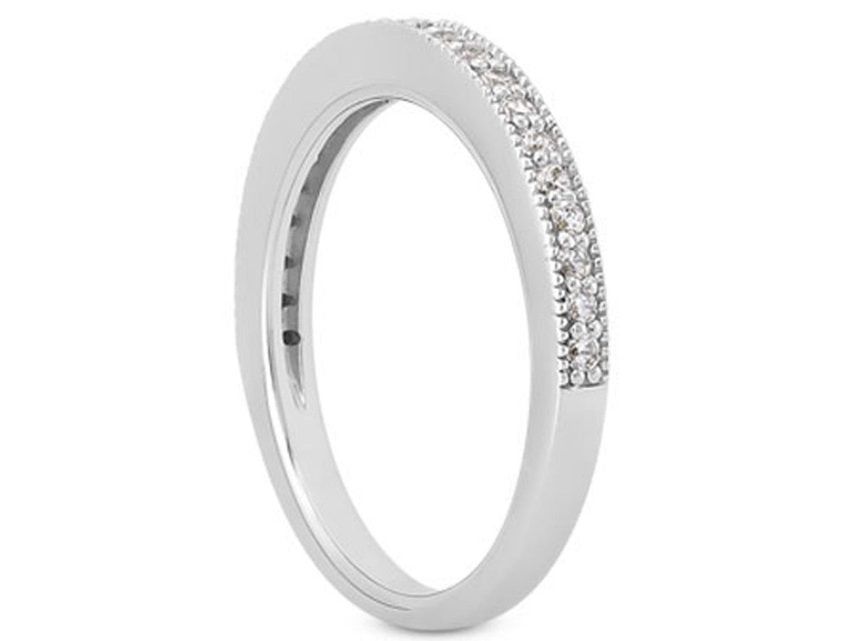 Pave Diamond Milgrain Wedding Ring Band in 14k White Gold