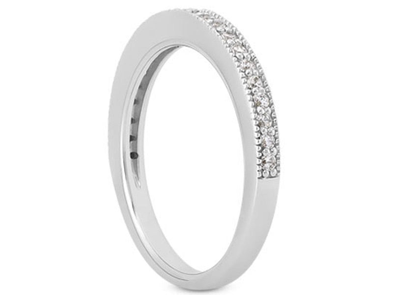 Pave Diamond Milgrain Wedding Ring Band in 14k White Gold