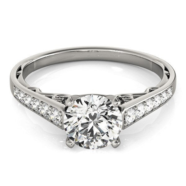 14k White Gold Cathedral Design Single Row Round Diamond Engagement Ring (1 1/4 cttw)