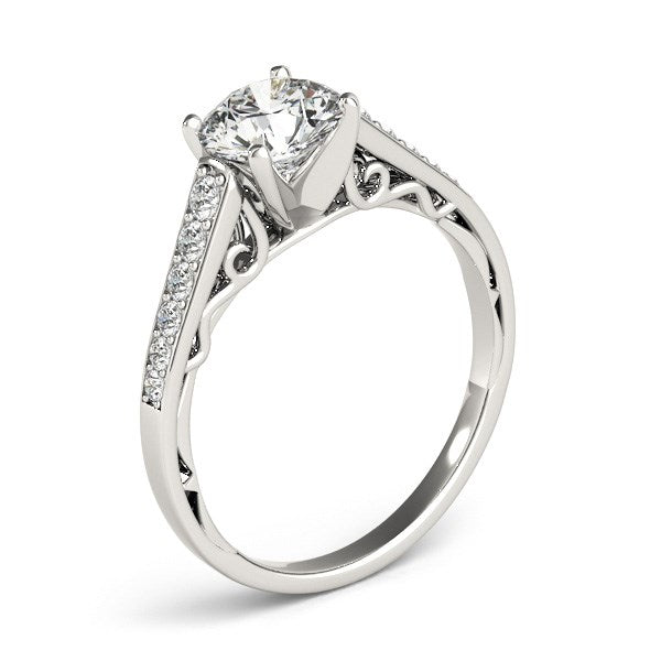 14k White Gold Cathedral Design Single Row Round Diamond Engagement Ring (1 1/4 cttw)
