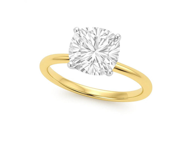 5 Carat Cushion Lab Grown IGI G/VS1 Diamond Solitaire Ring in 14K Yellow Gold