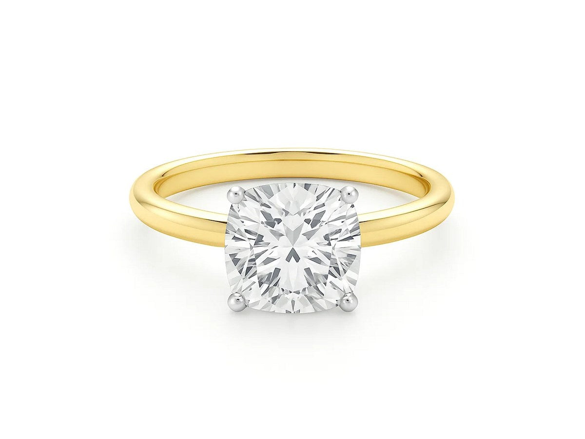 5 Carat Cushion Lab Grown IGI G/VS1 Diamond Solitaire Ring in 14K Yellow Gold