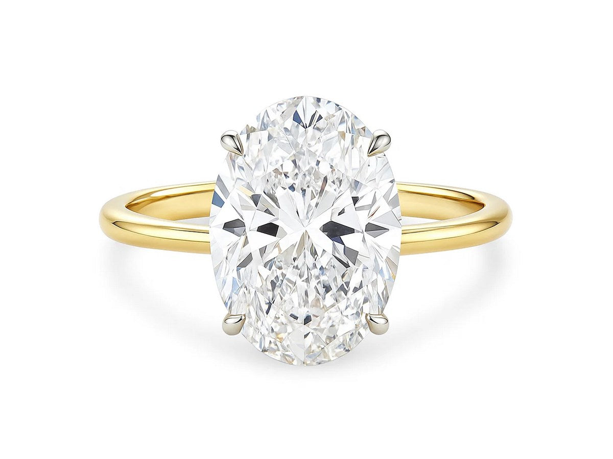 5 Carat Oval Lab Grown IGI G/VS1 Diamond Solitaire Ring in 10K Yellow Gold
