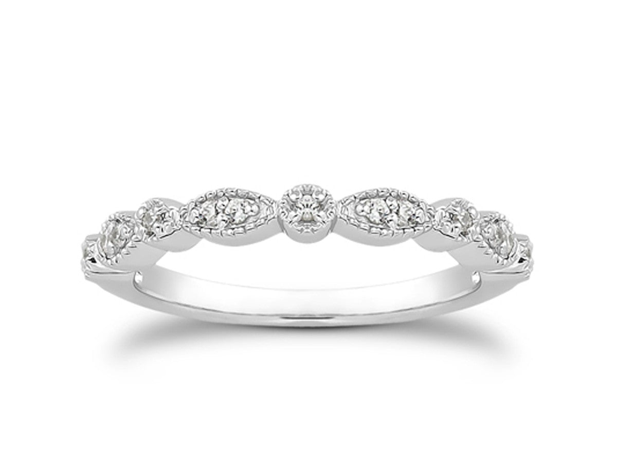 Fancy Pave Diamond Milgrain Wedding Ring Band in 14k White Gold