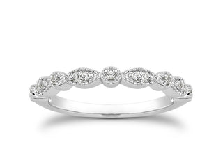 Fancy Pave Diamond Milgrain Wedding Ring Band in 14k White Gold