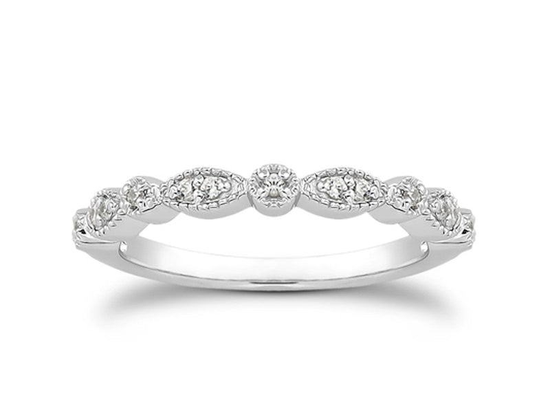 Fancy Pave Diamond Milgrain Wedding Ring Band in 14k White Gold