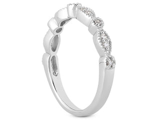 Fancy Pave Diamond Milgrain Wedding Ring Band in 14k White Gold