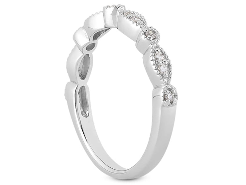 Fancy Pave Diamond Milgrain Wedding Ring Band in 14k White Gold