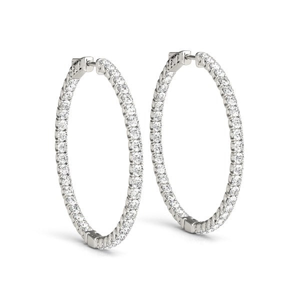 Prong Set Diamond Hoop Earrings in 14k White Gold (2 cttw)
