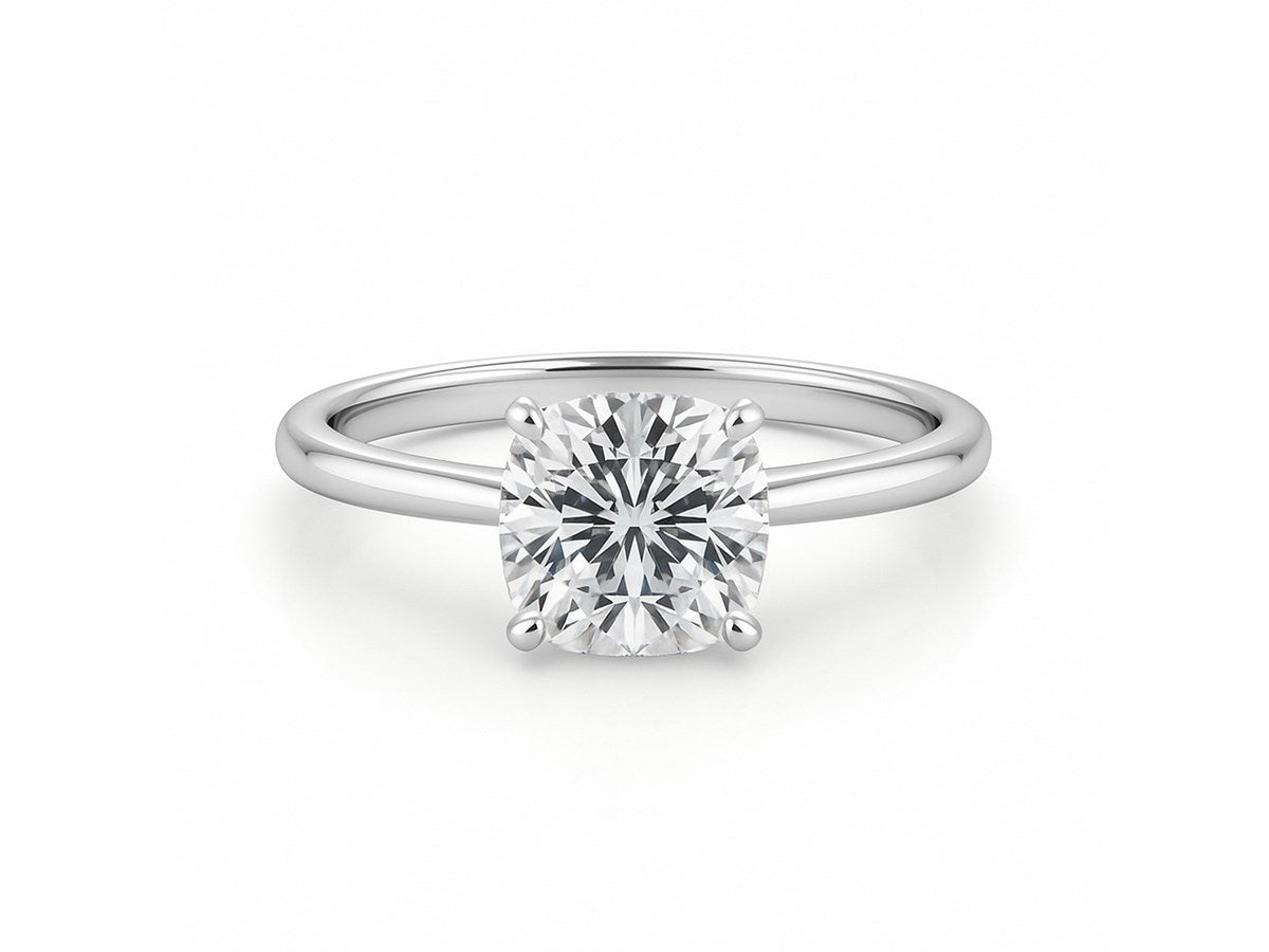 2 Carat Cushion Lab Grown IGI G/VS1 Diamond Solitaire Ring in 14K White Gold