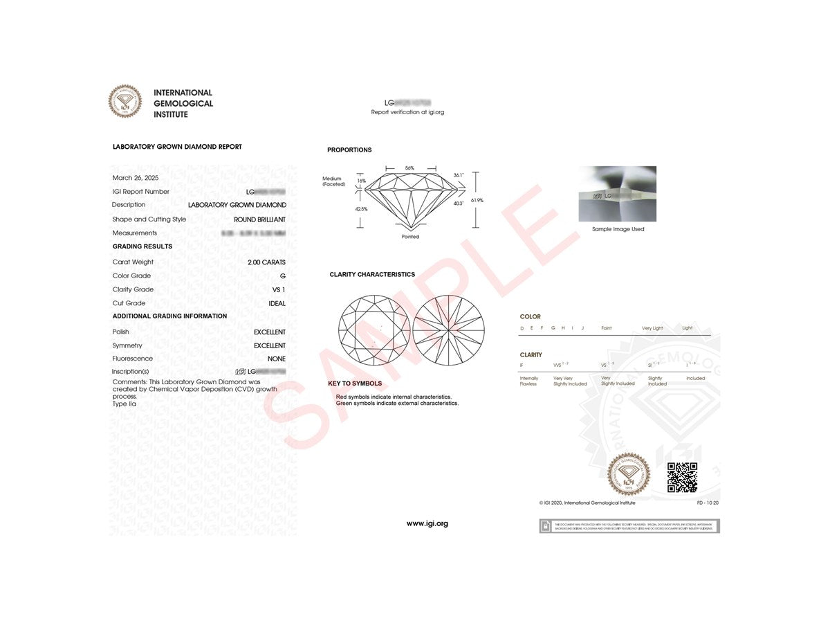 2 Carat Round Lab Grown IGI G/VS1 Diamond Solitaire Ring in Sterling Silver