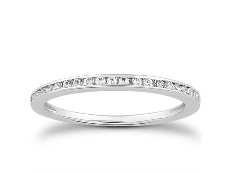 Classic Slender Channel Set Diamond Wedding Ring Band in 14k White Gold