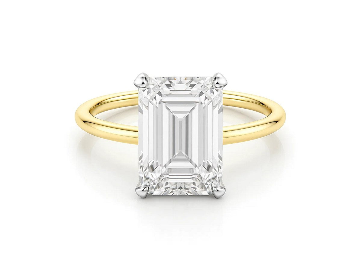 5 Carat Emerald Lab Grown IGI G/VS1 Diamond Solitaire Ring in 14K Yellow Gold
