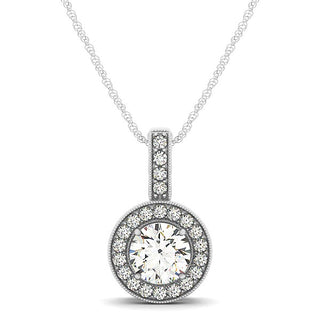Milgrain Edge Diamond Halo Pendant in 14k White Gold (5/8 cttw)