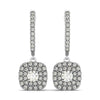 Double Halo Style Cushion Outer Shaped Diamond Drop Earrings in 14k White Gold (3/4 cttw)