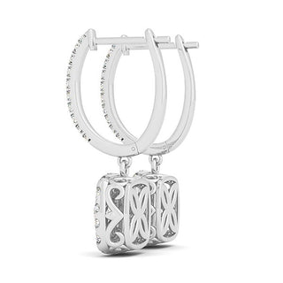 Double Halo Style Cushion Outer Shaped Diamond Drop Earrings in 14k White Gold (3/4 cttw)