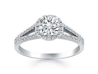 Diamond Halo Split Shank Engagement Ring in 14k White Gold