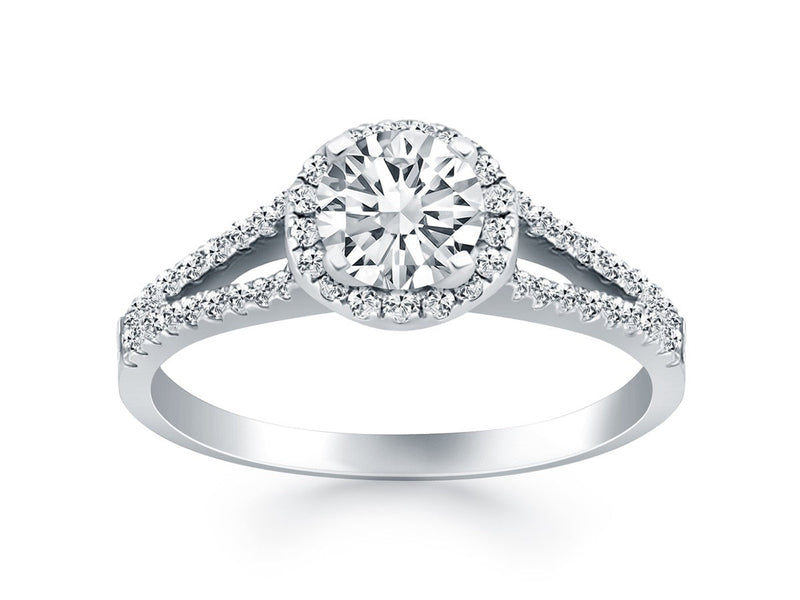 Diamond Halo Split Shank Engagement Ring in 14k White Gold