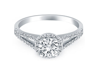 Diamond Halo Split Shank Engagement Ring in 14k White Gold