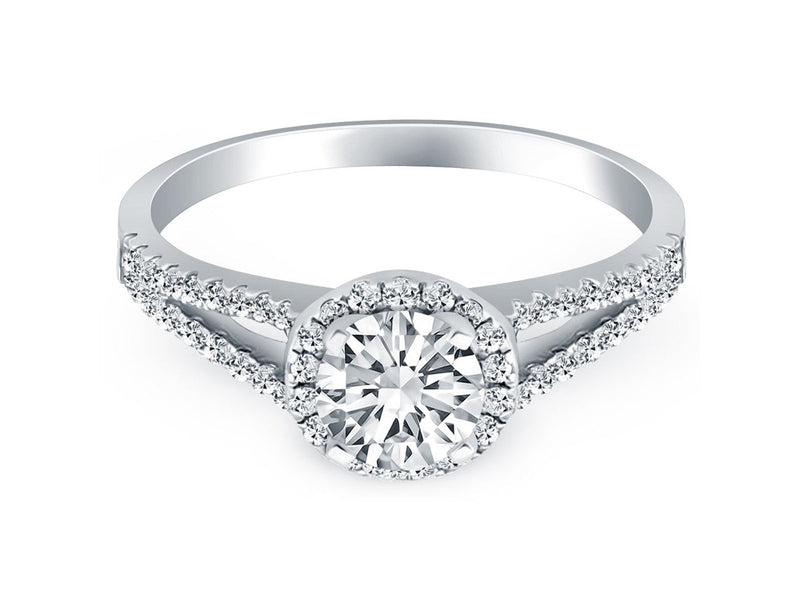Diamond Halo Split Shank Engagement Ring in 14k White Gold