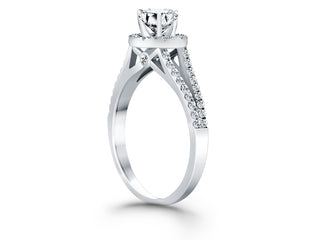 Diamond Halo Split Shank Engagement Ring in 14k White Gold