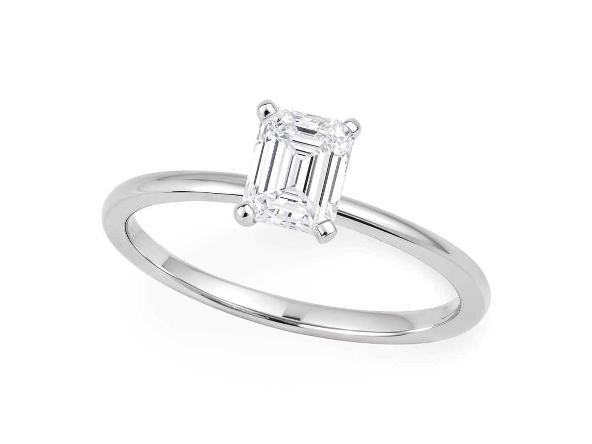 1 Carat Emerald Lab Grown IGI G/VS1 Diamond Solitaire Ring in 10K White Gold