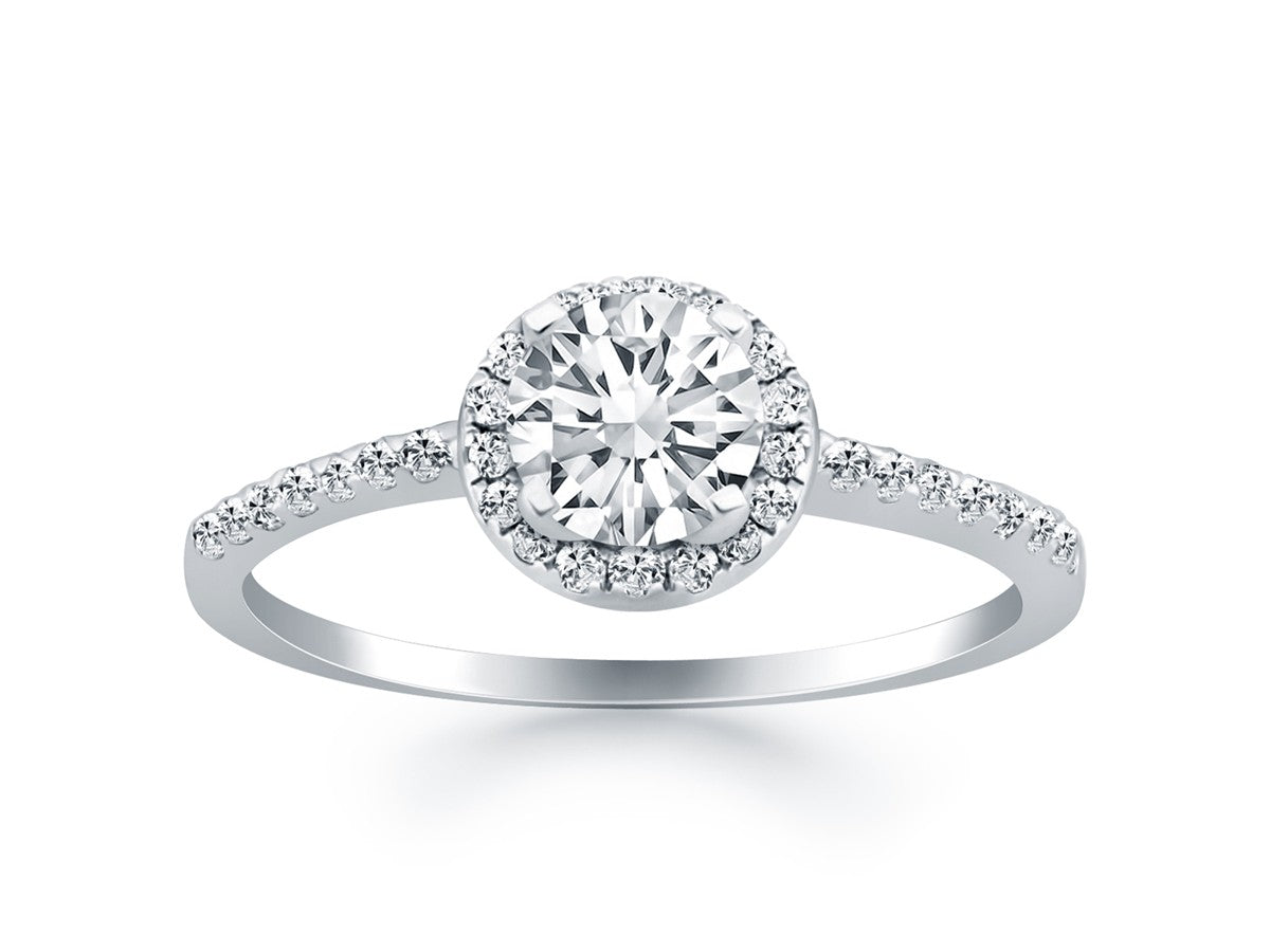 Diamond Halo Collar Engagement Ring in 14k White Gold