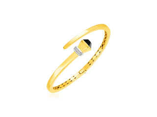 14k Yellow Gold Crossover Style Hinged Bangle Bracelet with Onyx and Diamonds (3.40 mm)