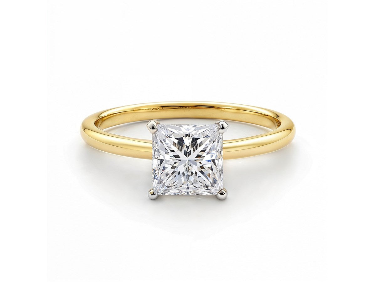 1.50Ct Princess Lab Grown IGI G/VS1 Diamond Ring in 10K Yellow Gold