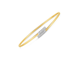 14k Two Tone Gold Diamond Bypass Bar Bangle (2.00 mm)