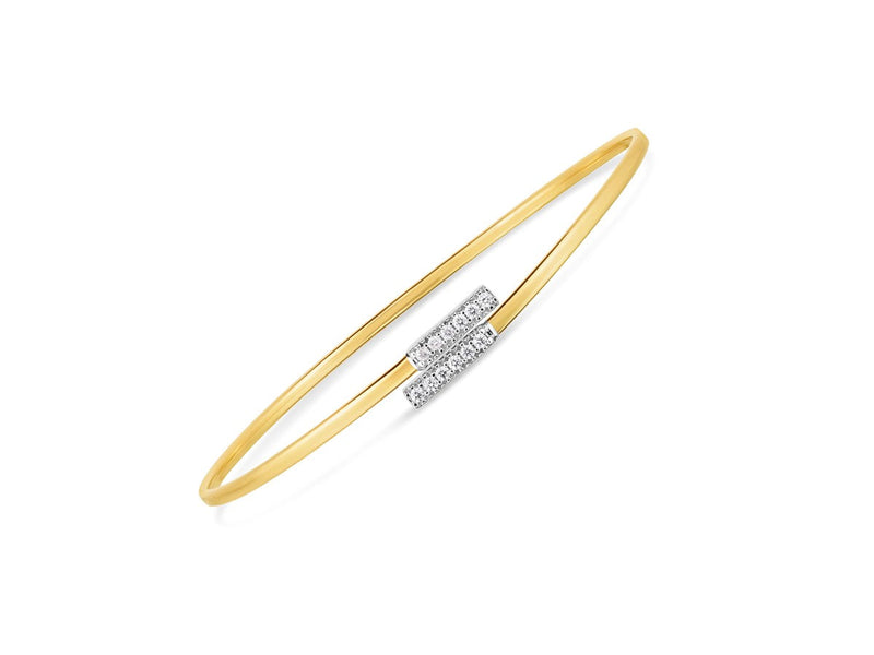 14k Two Tone Gold Diamond Bypass Bar Bangle (2.00 mm)