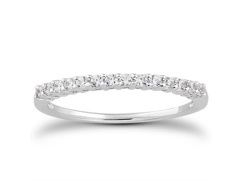 Shared Prong Diamond Wedding Ring Band with Airline in 14k White Gold