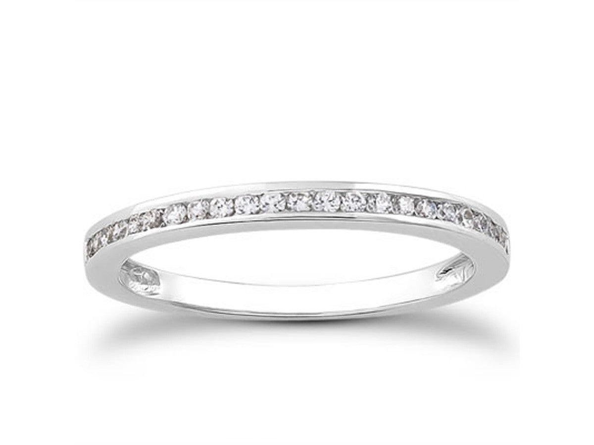 Slender Channel Set Diamond Wedding Ring Band in 14k White Gold