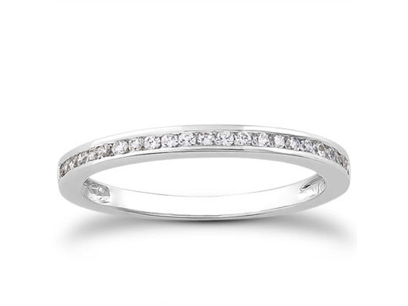 Slender Channel Set Diamond Wedding Ring Band in 14k White Gold