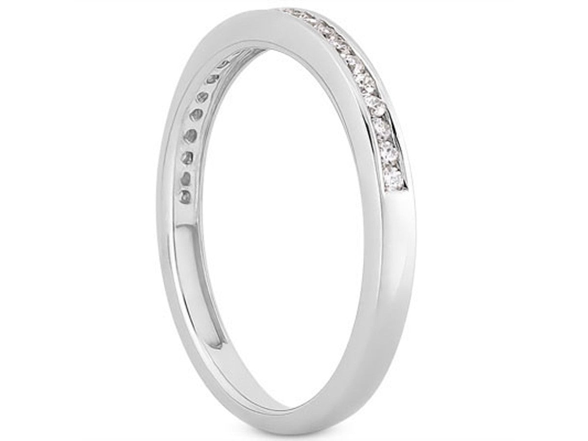 Slender Channel Set Diamond Wedding Ring Band in 14k White Gold