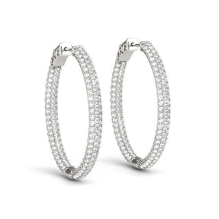 Double Sided Three Row Diamond Hoop Earrings in 14k White Gold (2 cttw)