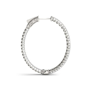 Double Sided Three Row Diamond Hoop Earrings in 14k White Gold (2 cttw)