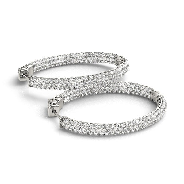 Double Sided Three Row Diamond Hoop Earrings in 14k White Gold (2 cttw)