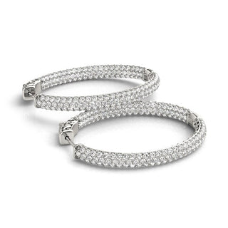 Double Sided Three Row Diamond Hoop Earrings in 14k White Gold (2 cttw)