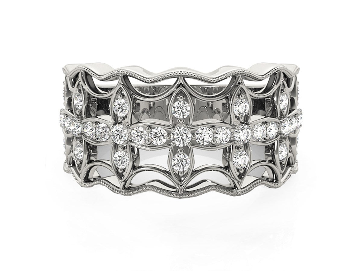 Diamond Studded Four Leaf Clover Motif Ring in 14k White Gold (1/4 cttw)