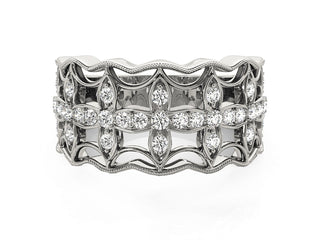 Diamond Studded Four Leaf Clover Motif Ring in 14k White Gold (1/4 cttw)