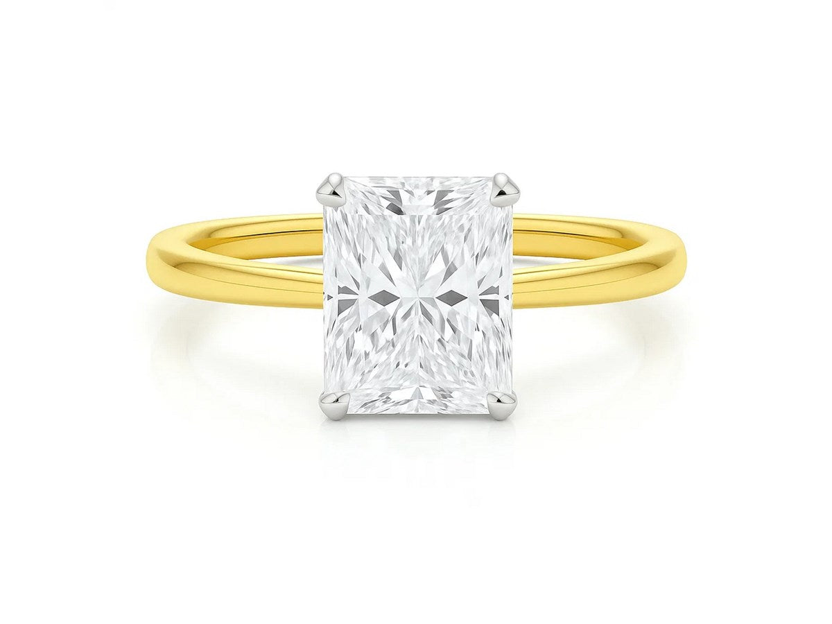 5 Carat Radiant Lab Grown IGI G/VS1 Diamond Solitaire Ring in 10K Yellow Gold