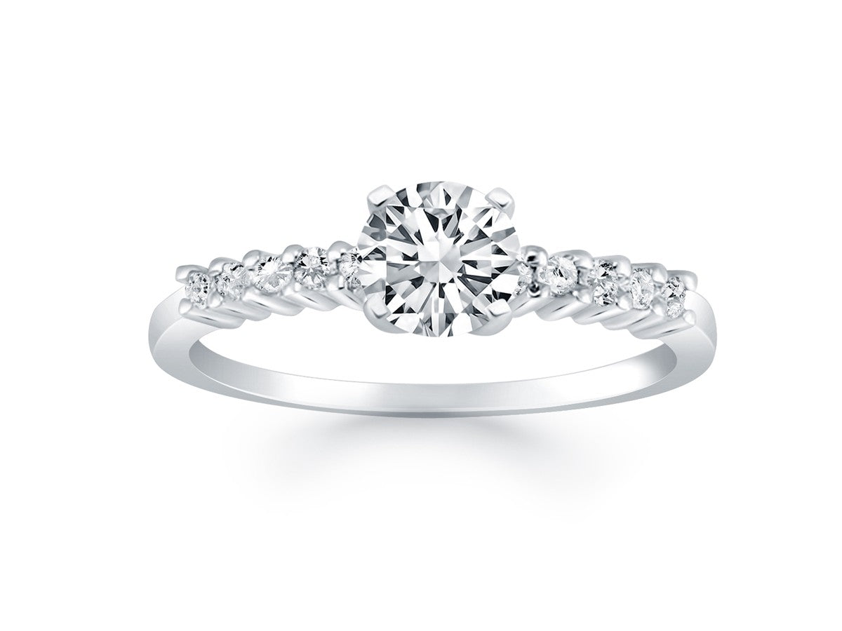 Shared Prong Accent Diamond Engagement Ring in 14k White Gold